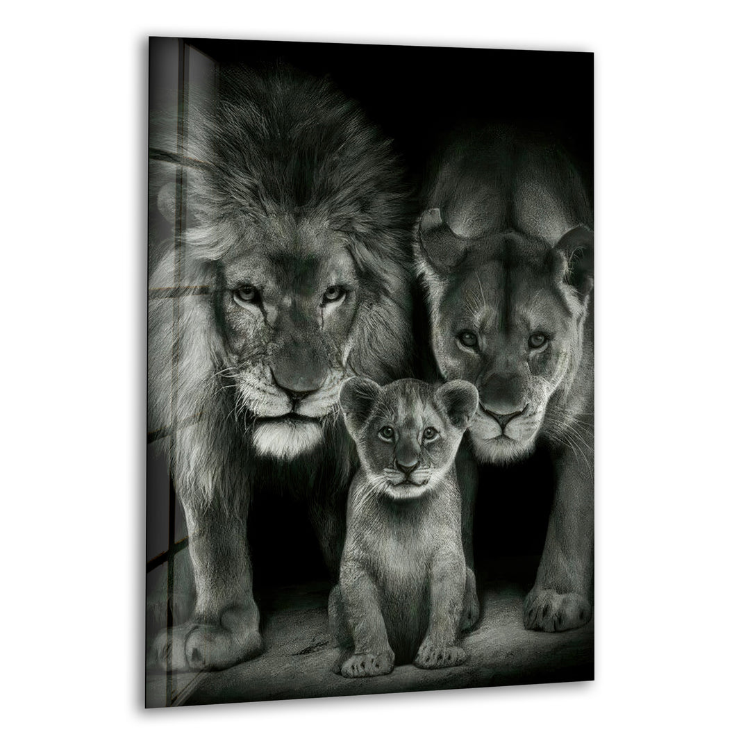 Lion Family Glass Wall Art glass art painting, glass art for the Wall