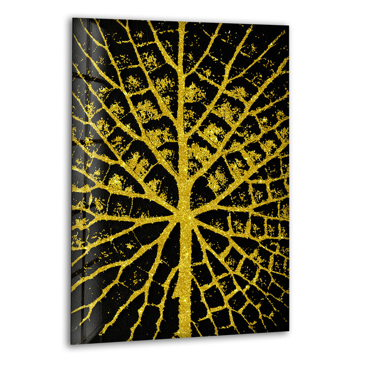 Golden Sparkle Leaves Glass Wall Art glass photo prints, glass picture prints