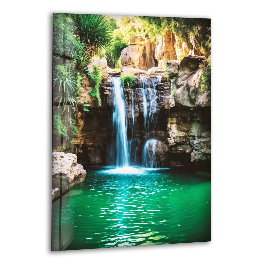 Waterfall Pool Glass Wall Art custom glass photo prints, large glass prints