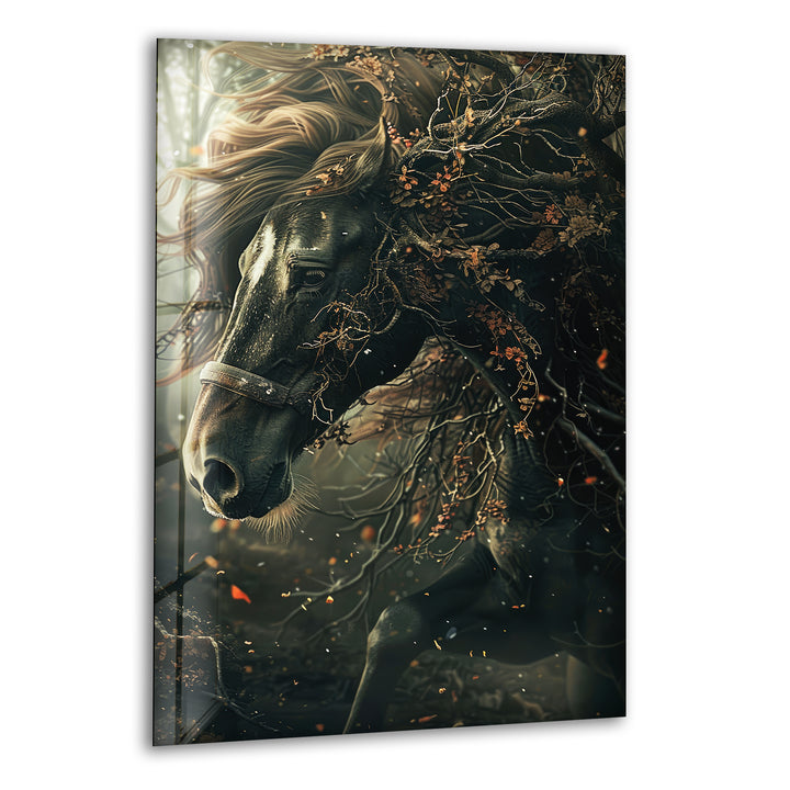 Majestic Black Horse Glass Wall Art