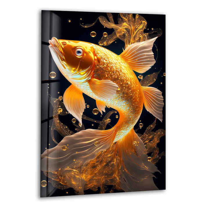 Golden Koi Fish Glass Wall Art Glass Printing Wall Art, Print photos on glass