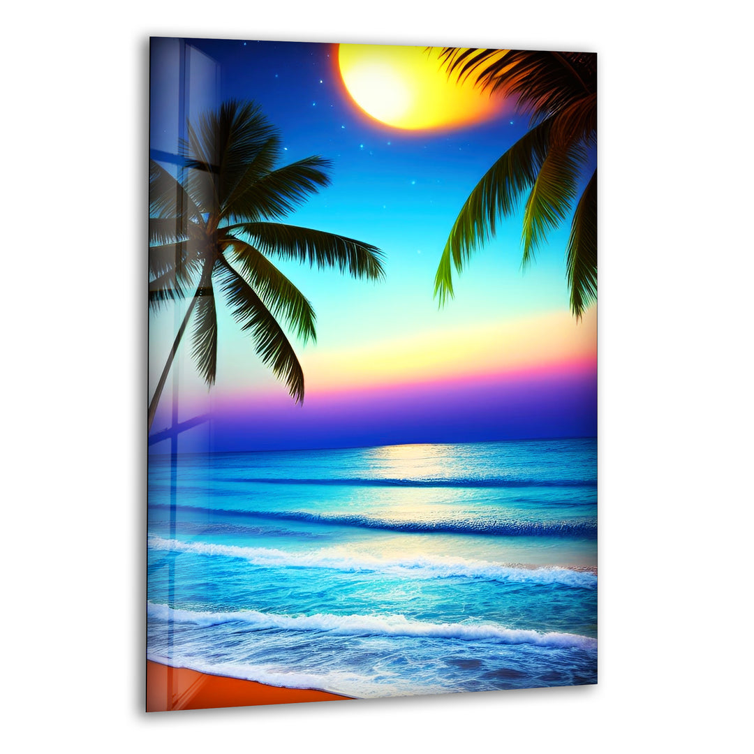 Palm Trees On The Beach Glass Wall Art custom glass pictures, glass art prints