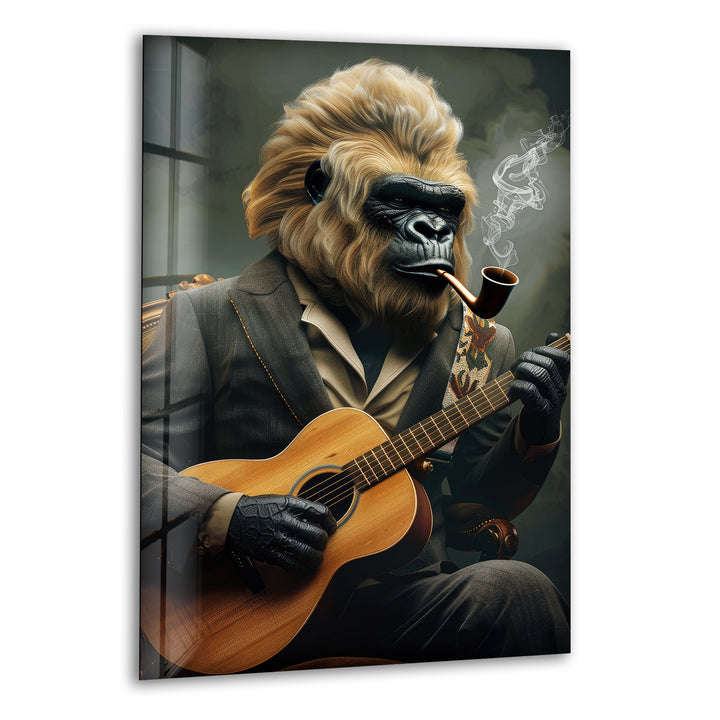 Gorilla With a Blonde Mane Glass Wall Art print picture on glass, Tempered Glass Wall Art
