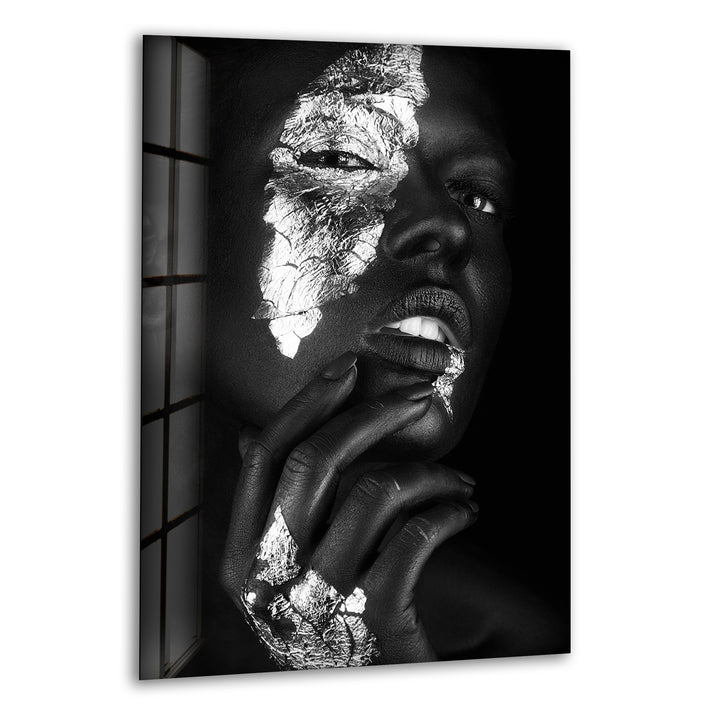 Black & Silver Woman Portrait Glass Picture Prints & Cool Wall Art