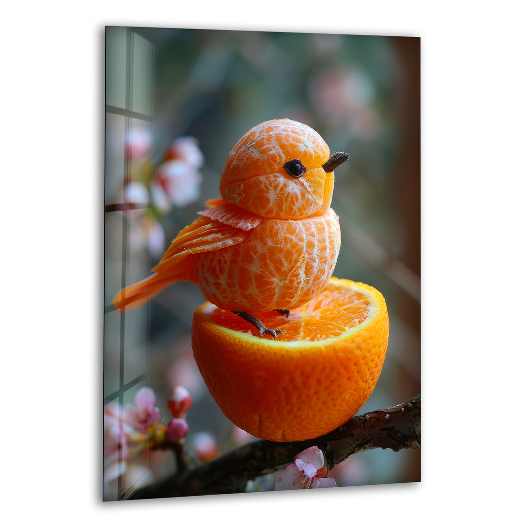 Tangerine Bird Glass Wall Art picture on glass wall art, photos printed on glass