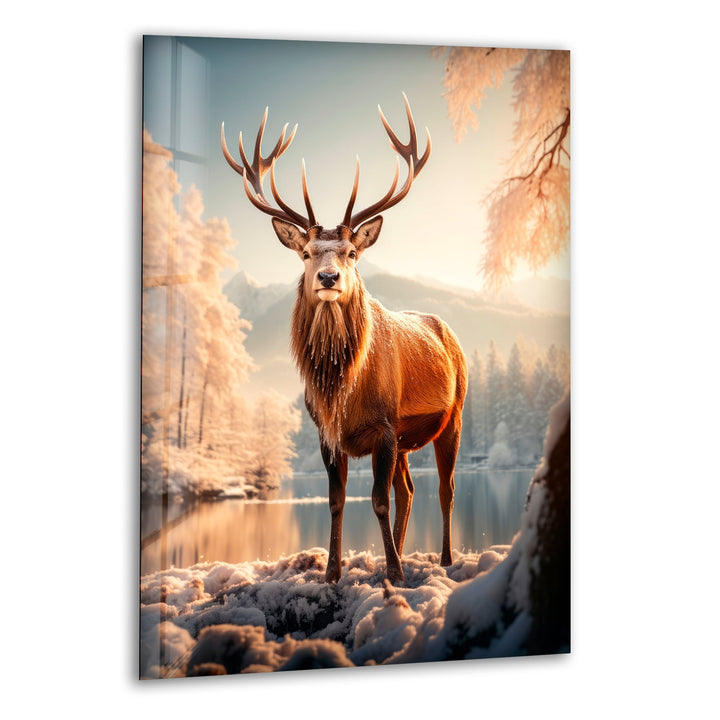 Snowy Deer Glass Wall Art photo print on glass, prints on glass wall art
