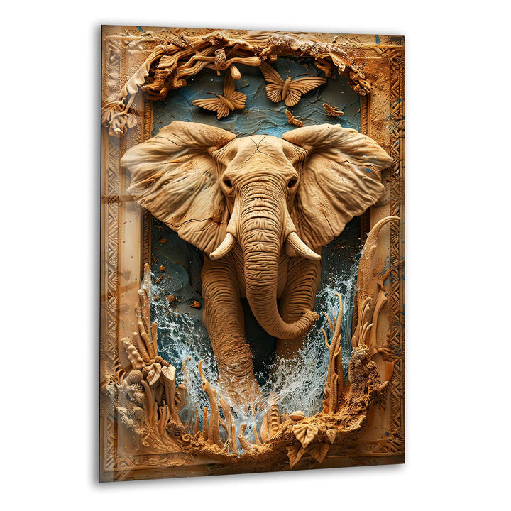 Elephant Carving Glass Wall Art glass image printing, glass prints from photos