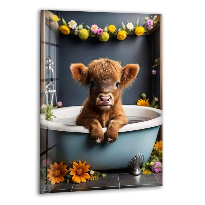 Cow in The Tub Glass Wall Art glass pictures for Wall, glass prints wall art