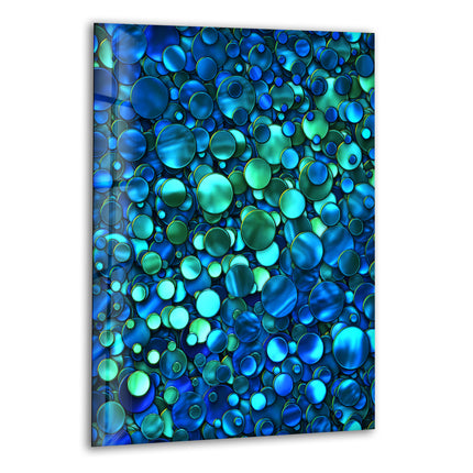 Green and Blue Bubbles Abstract Glass Wall Art