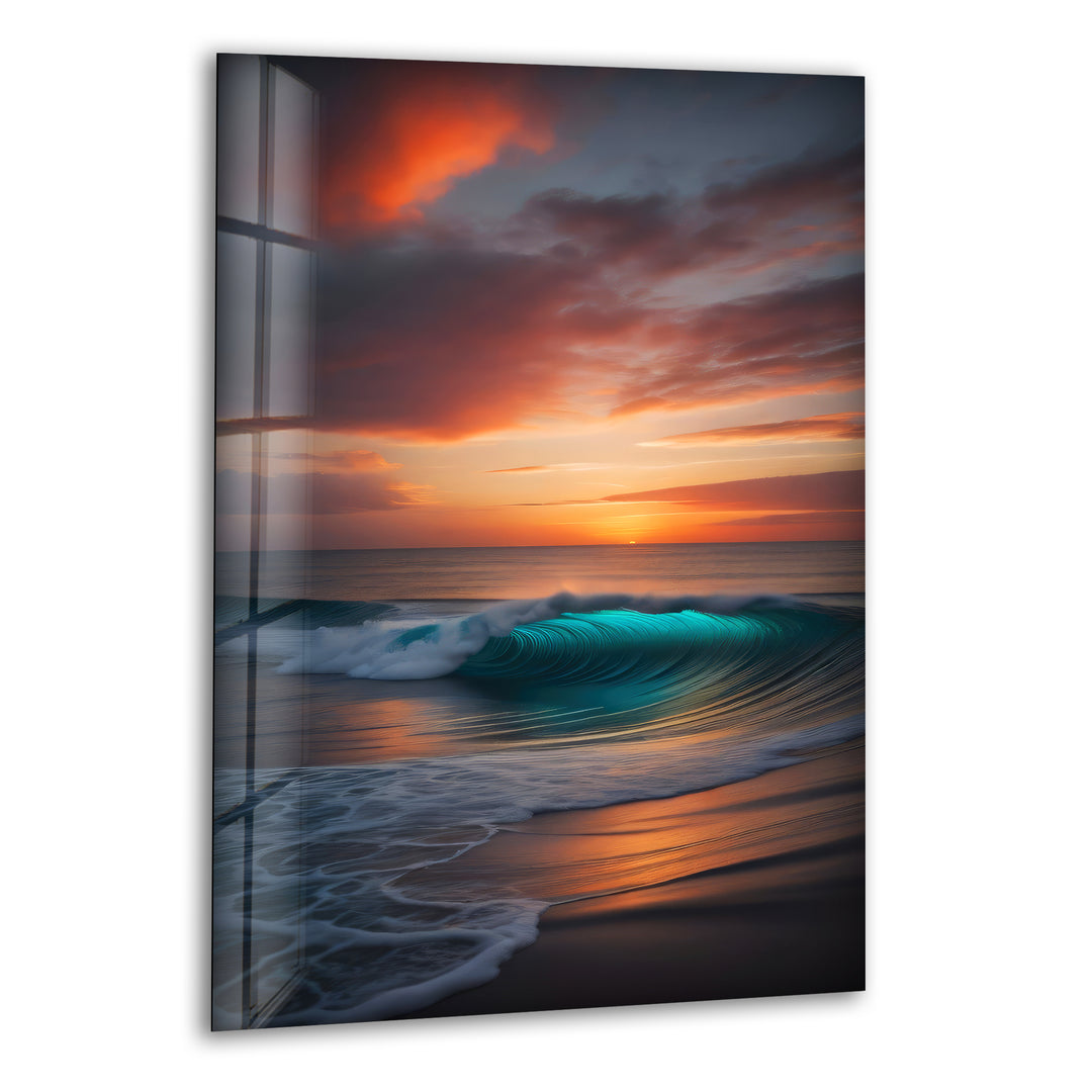 Sunset Calm Ocean Wave Glass Wall Art custom glass pictures, glass art prints