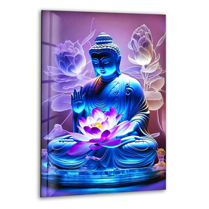 Buddha Lotus Flower Glass Art Painting Pieces