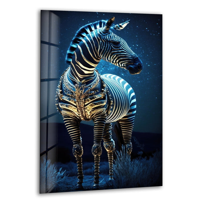 Blue Night Zebra Glass Wall Art glass photo prints, glass picture prints
