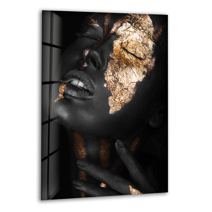 Black Woman in Gold Glass Wall Art