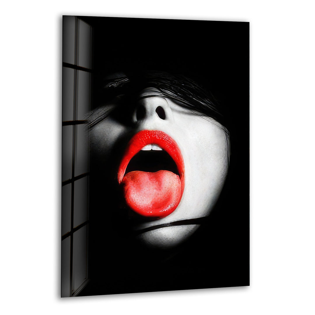 Woman With Red Lips & Tongue Glass Wall Art Glass Printing Wall Art, Print photos on glass
