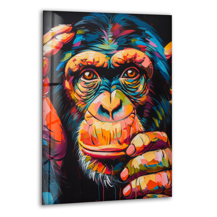 Colorful Chimpanzee Glass Wall Art print on glass, glass printed photos