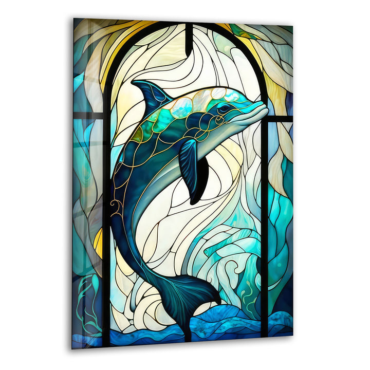 Stained Dolphin Glass Wall Art glass pictures for Wall, glass prints wall art