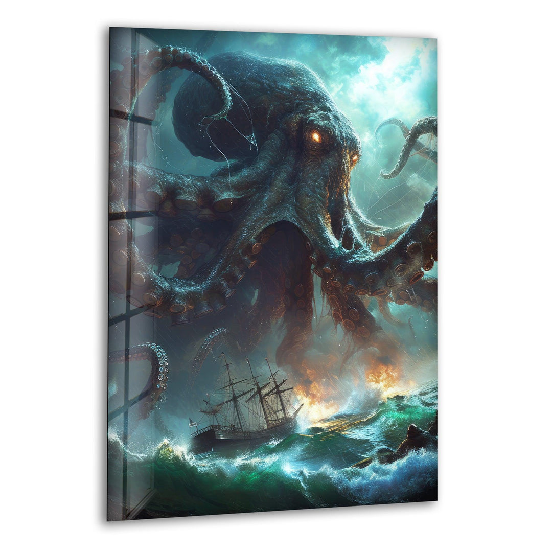 Kraken Octopus Glass Wall Art, print picture on glass,Tempered Glass Wall Art