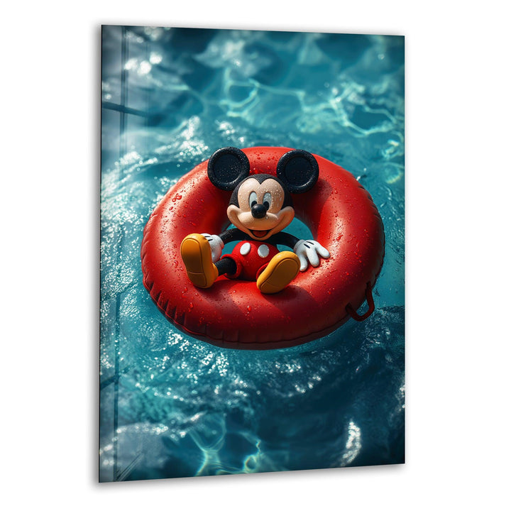 Mickey Mouse Swimming Glass Wall Art custom glass pictures, glass art prints
