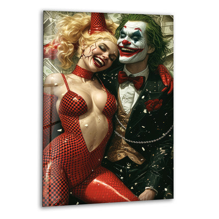 Joker Love Harley Quinn Glass Wall Art, print on glass, glass printed photos