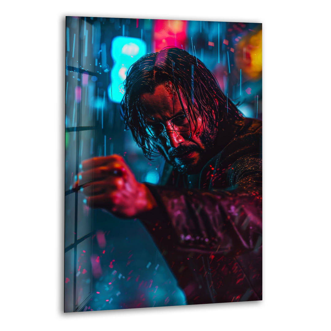 John Wick Neon City Glass Wall Art glass image printing, glass prints from photos
