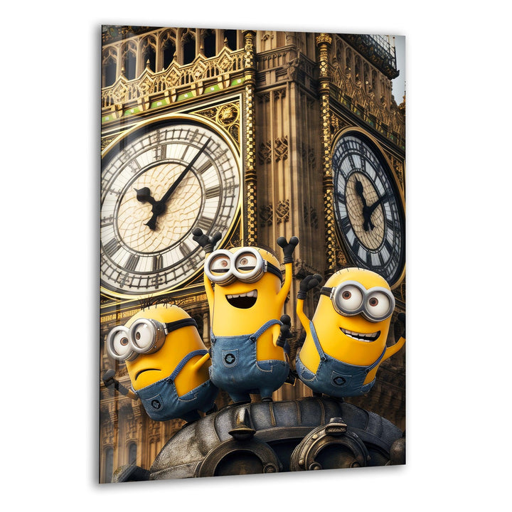 Clock Tower Minions Glass Wall Art, print on glass, glass printed photos