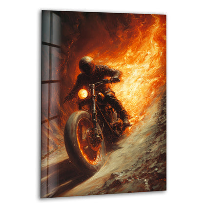 Ghost Rider Motorcycle Helmet Glass Wall Art, print on glass, glass printed photos