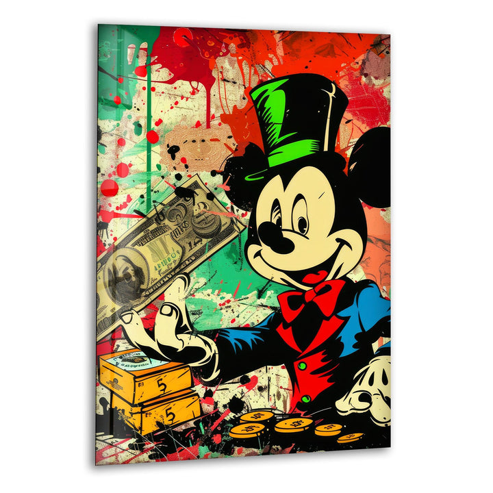 Mickey Mouse Dollars Glass Wall Art, print picture on glass,Tempered Glass Wall Art