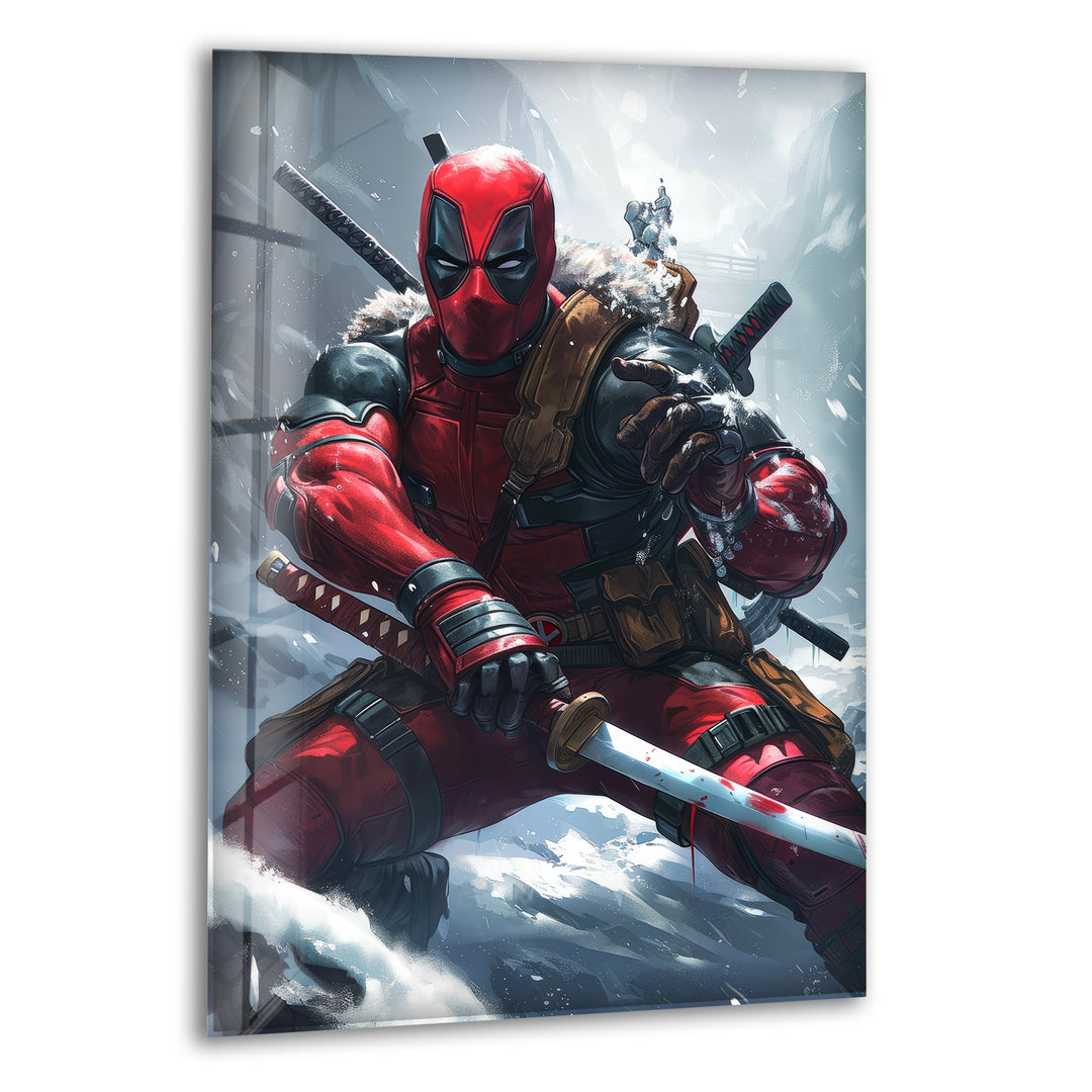 Deadpool Snow Glass Wall Art print picture on glass, Tempered Glass Wall Art
