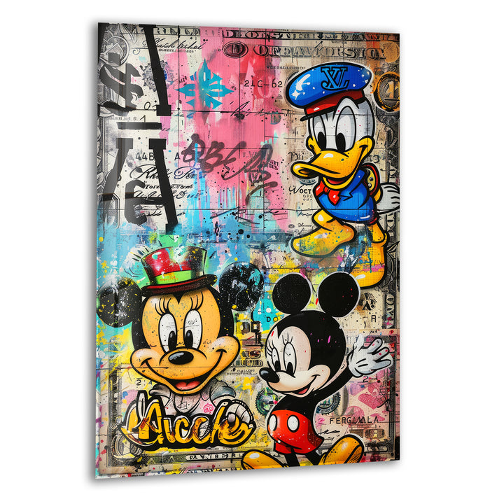 Cartoon Characters Graffiiti Glass Wall Art custom glass pictures, glass art prints
