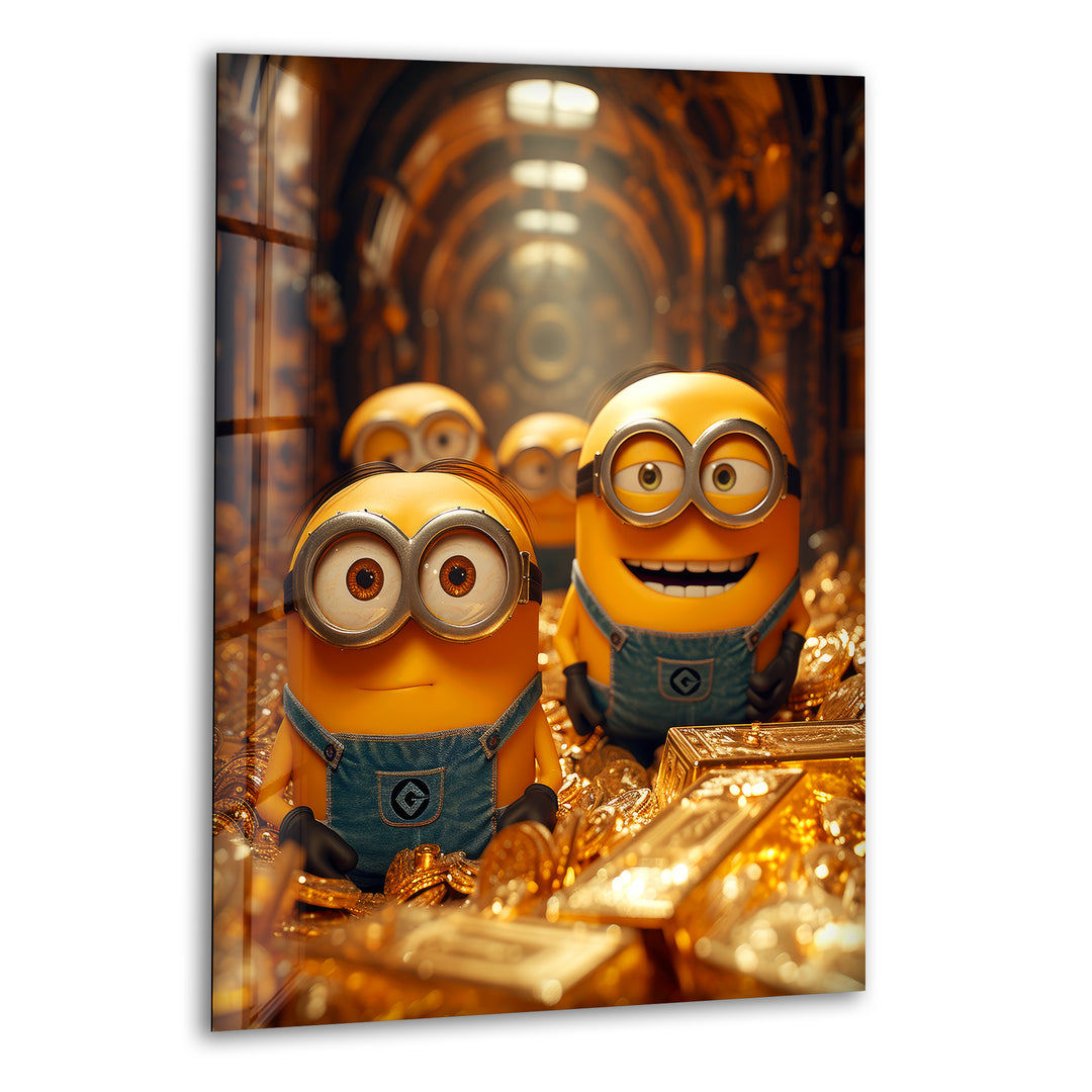 Minions & Golds Glass Wall Art print picture on glass, Tempered Glass Wall Art
