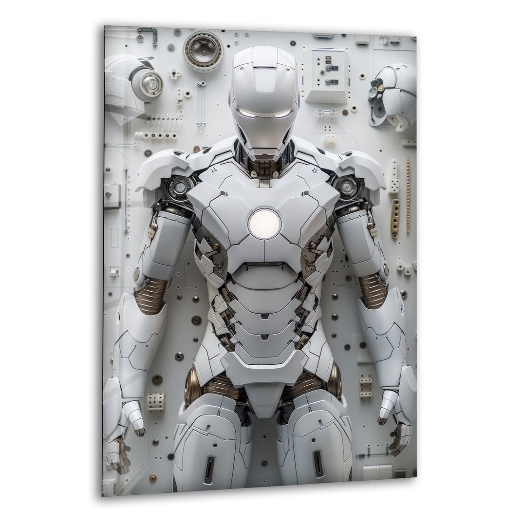 White Iron Man Glass Wall Art Glass Printing Wall Art, Print photos on glass
