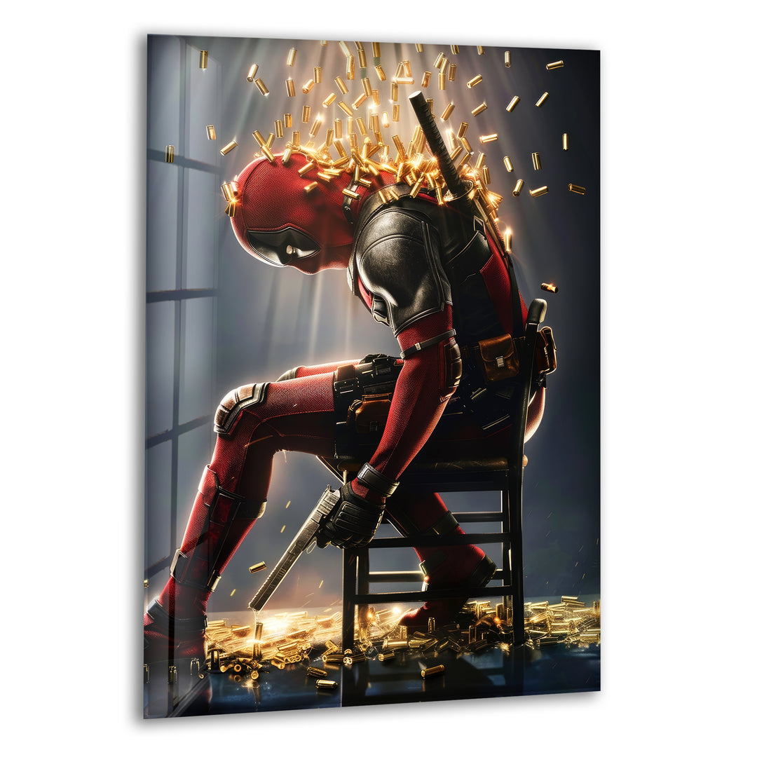 Deadpool with Bullets Glass Wall Art stained glass wall art, stained glass wall decor
