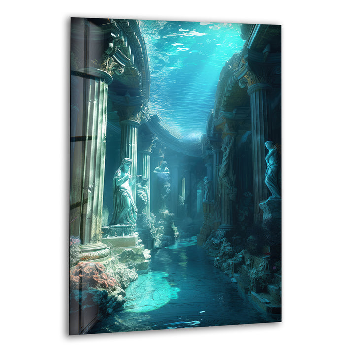 Underwater Atlantis Temple Glass Wall Art glass wall decor, glass wall art decor
