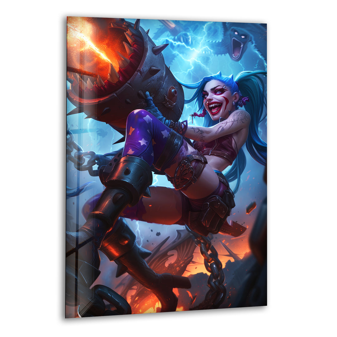 League of Legends Jinx Glass Wall Art, print on glass, glass printed photos