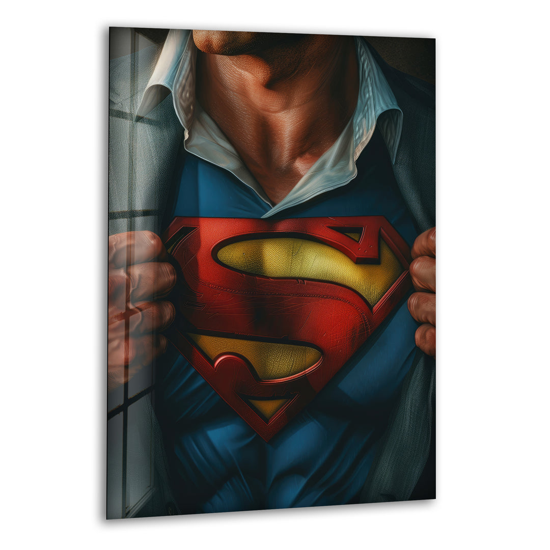 Superman T-shirt Glass Wall Art, print picture on glass, Tempered Glass Wall Art