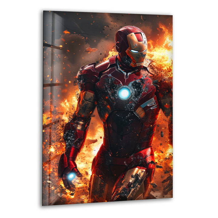 Iron Man Fire Glass Wall Art glass image printing, glass prints from photos
