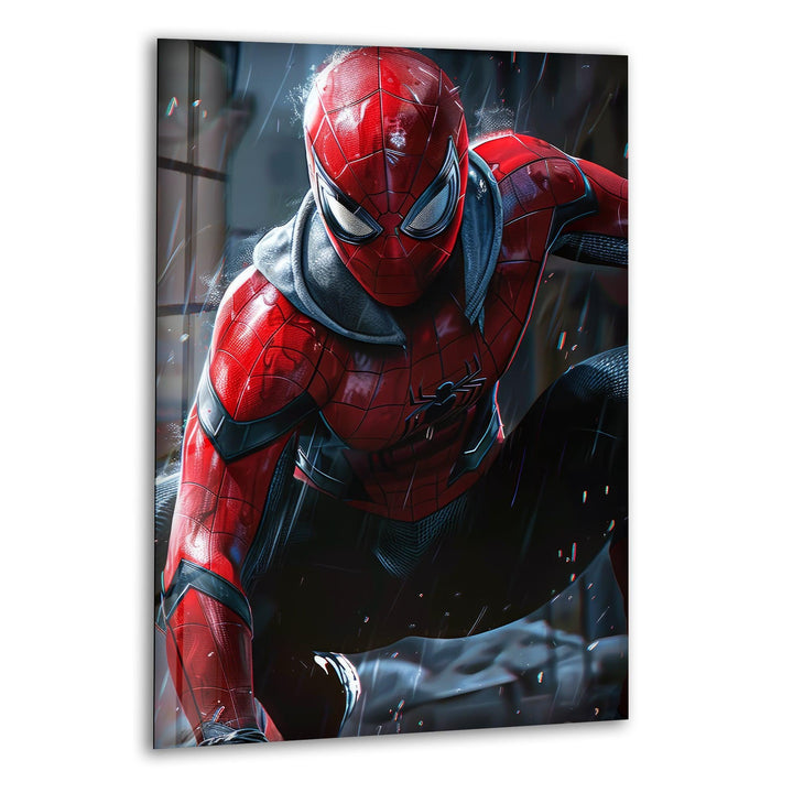 Spider-Man in the Rain Glass Wall Art, print on glass, glass printed photos