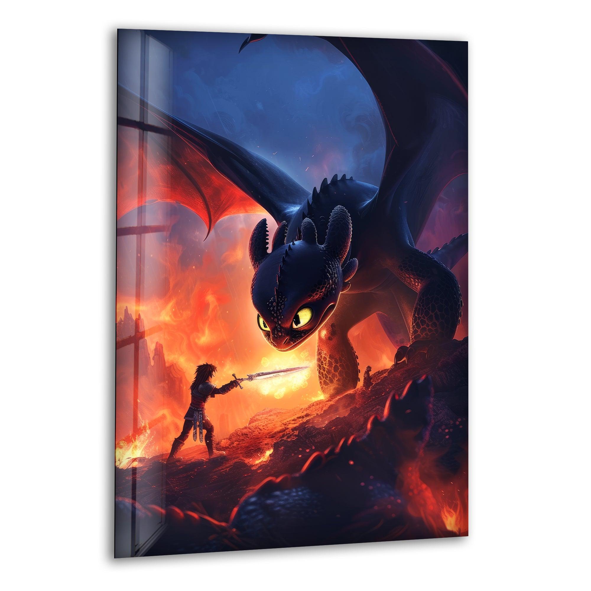 Hiccup and Toothless Glass Wall Art, print on glass, glass printed photos