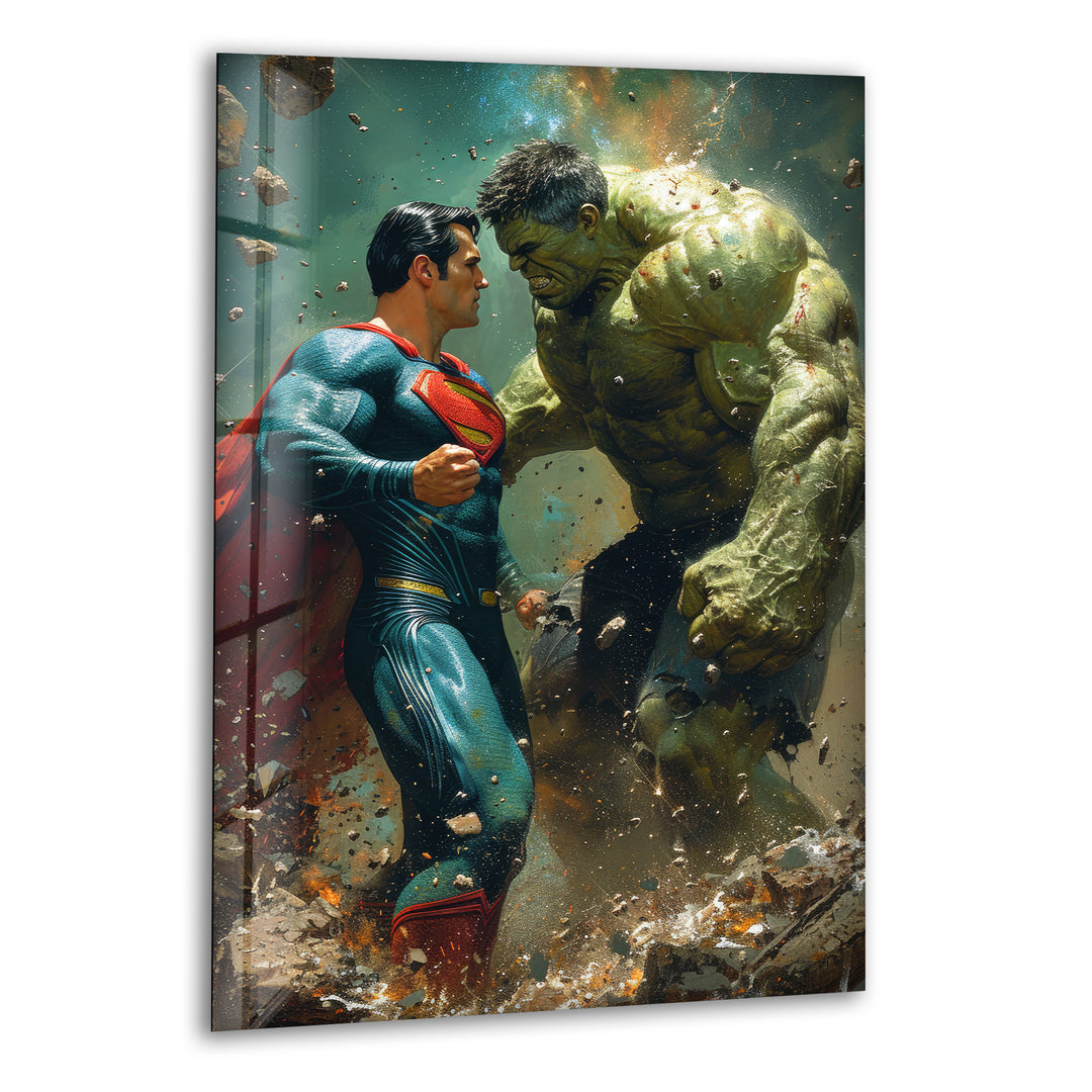 Hulk vs Superman Glass Wall Art, print on glass, glass printed photos