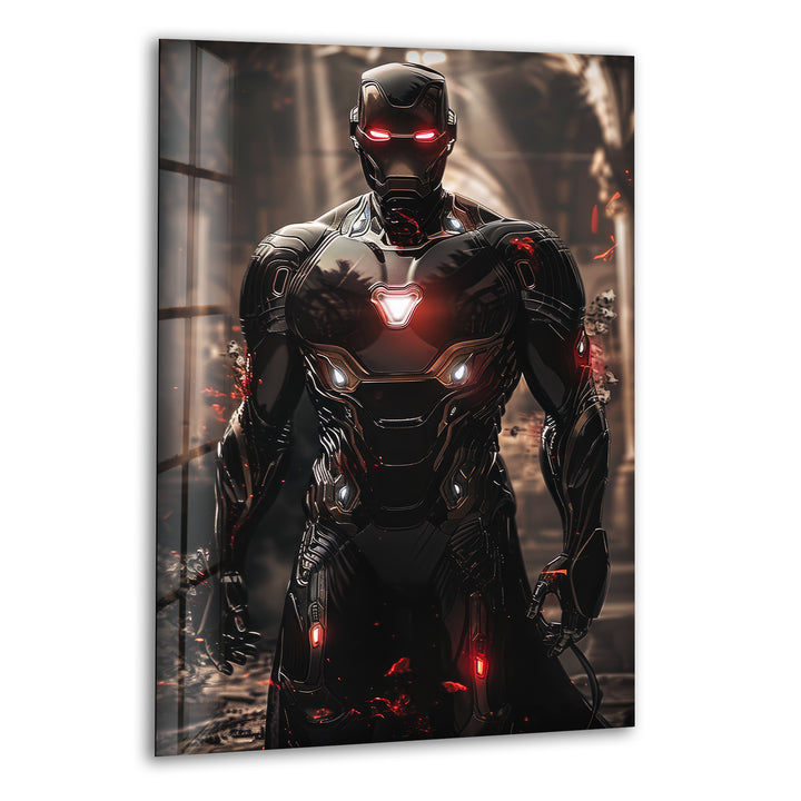 Devil Fire Iron Man Glass Wall Art photo print on glass, prints on glass wall art
