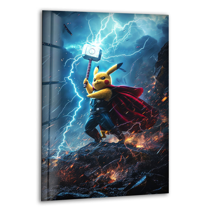 Pikachu Thor Glass Wall Art glass image printing, glass prints from photos
