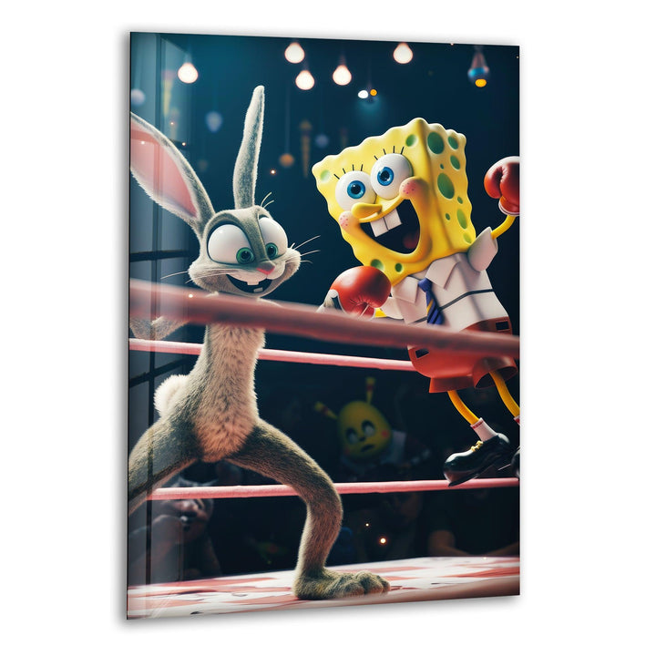 SpongeBob vs Bugs Bunny Glass Wall Art, print on glass, glass printed photos