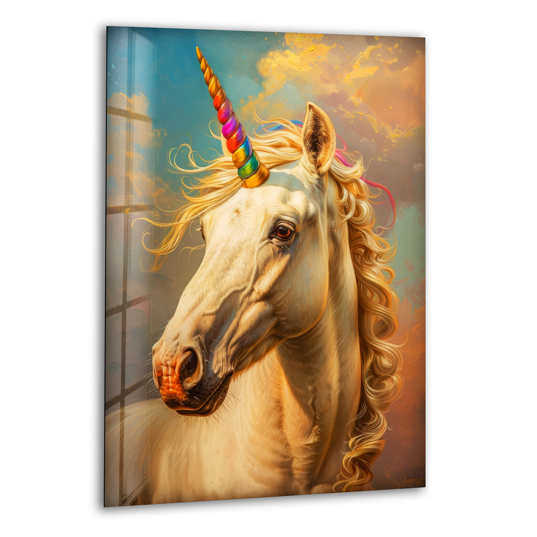 Unicorn With a Rainbow Glass Wall Decor for Homes