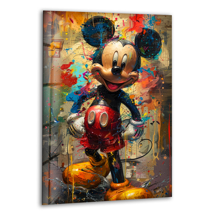 Colorful Fantasy Mickey Mouse Print on Glass Art