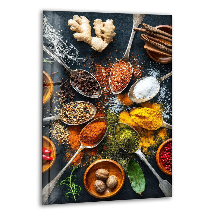 Indian Spices Glass Wall Art, print on glass, glass printed photos