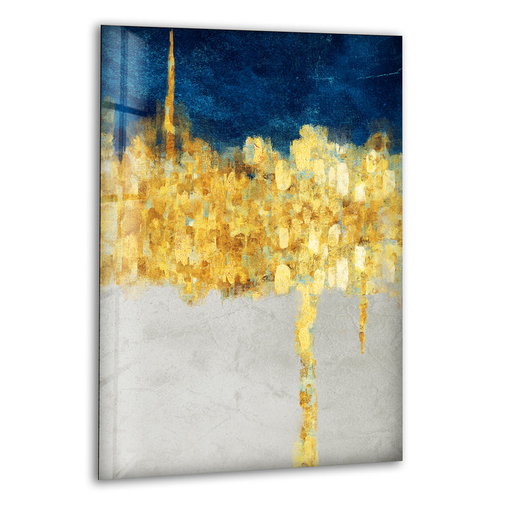 Gold&Blue Essential Abstract Glass Wall Art , glass printing Wall art, tempered glass art