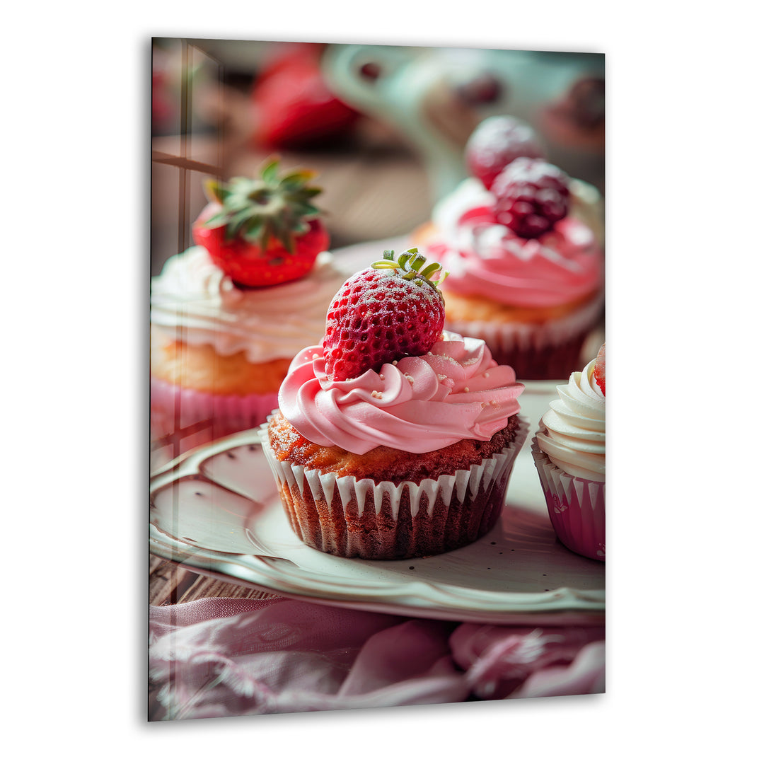 Strawberry Cupcakes Glass Wall Art, print picture on glass,Tempered Glass Wall Art