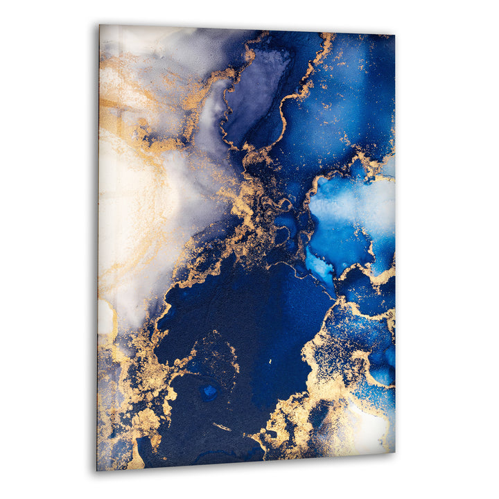 Blue & Gold Marble Design Glass Wall Art print picture on glass, Tempered Glass Wall Art