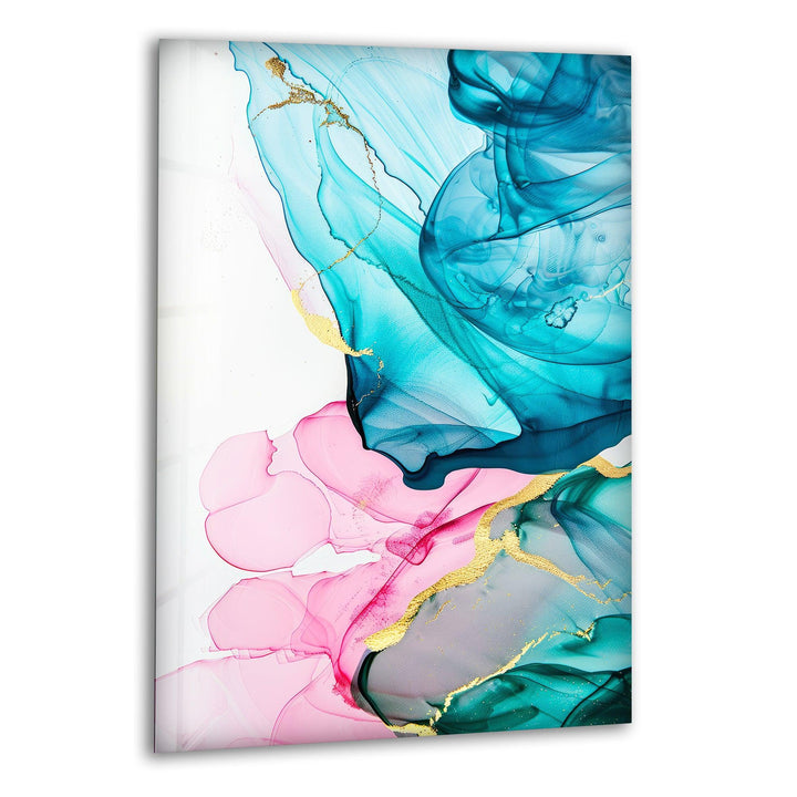 Pink and Turquoise Abstract Glass Printing Wall Arts