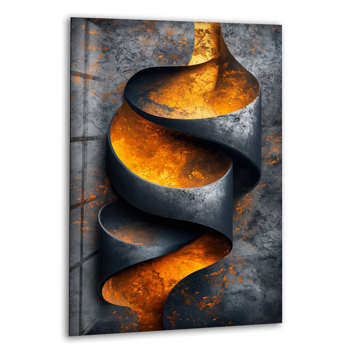 Surreal Metal with Steel and Copper Stripes Glass Printing wall Art